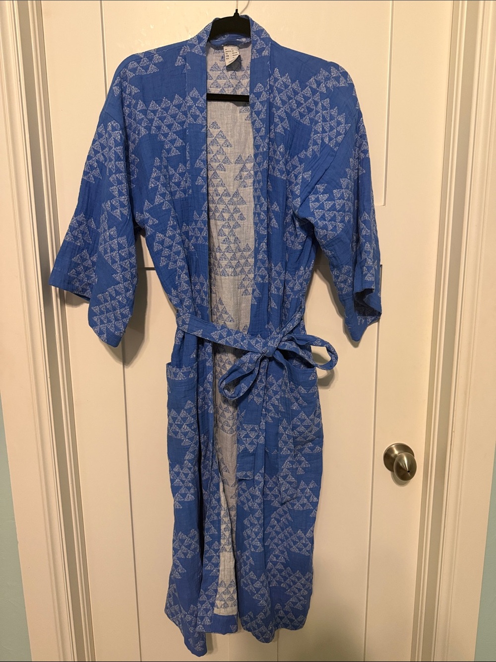 IKEA TANKVARD Blue Printed Linen Blend Kimono Robe with Belt Limited Edition